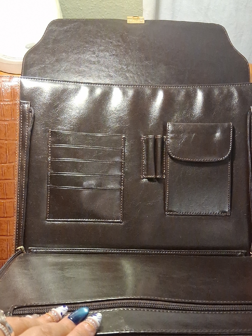 Bellerose Classic Two-Tone Brown Leather Briefcase - Women's Work Bag - Picture 11 of 15